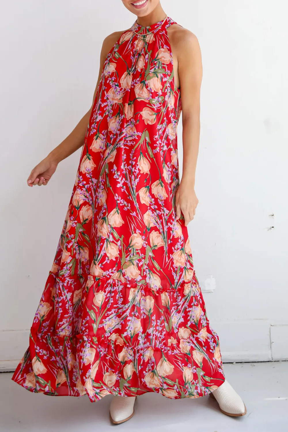 Happily Yours Red Floral Maxi Dress