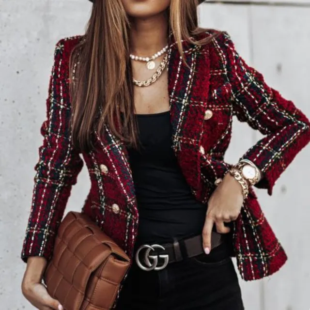 Women'S Set Long Sleeve Double Breasted Printed Set Small Jacket