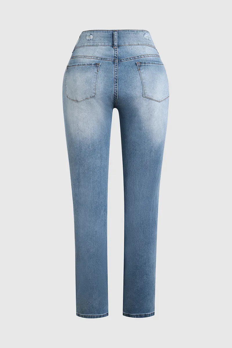 Ladder Ripped Low Rise Skinny Jeans