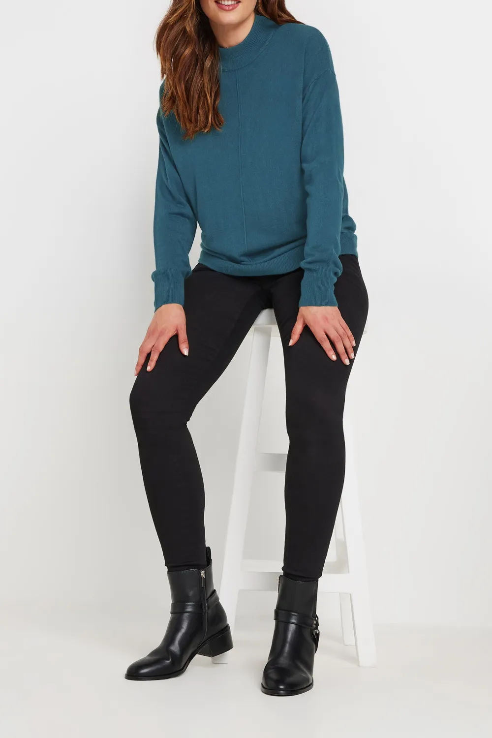 Solid Color High Neck Sweater