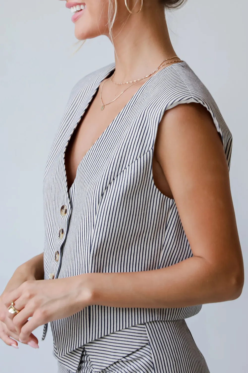 Booked And Busy Natural Striped Vest