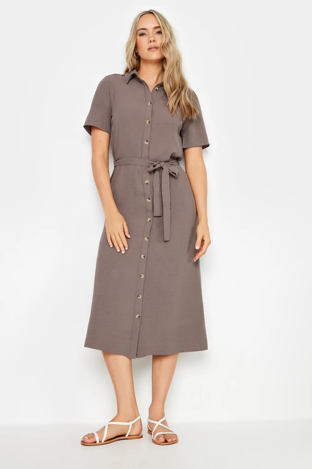 LTS Tall Brown Button Through Midi Dress
