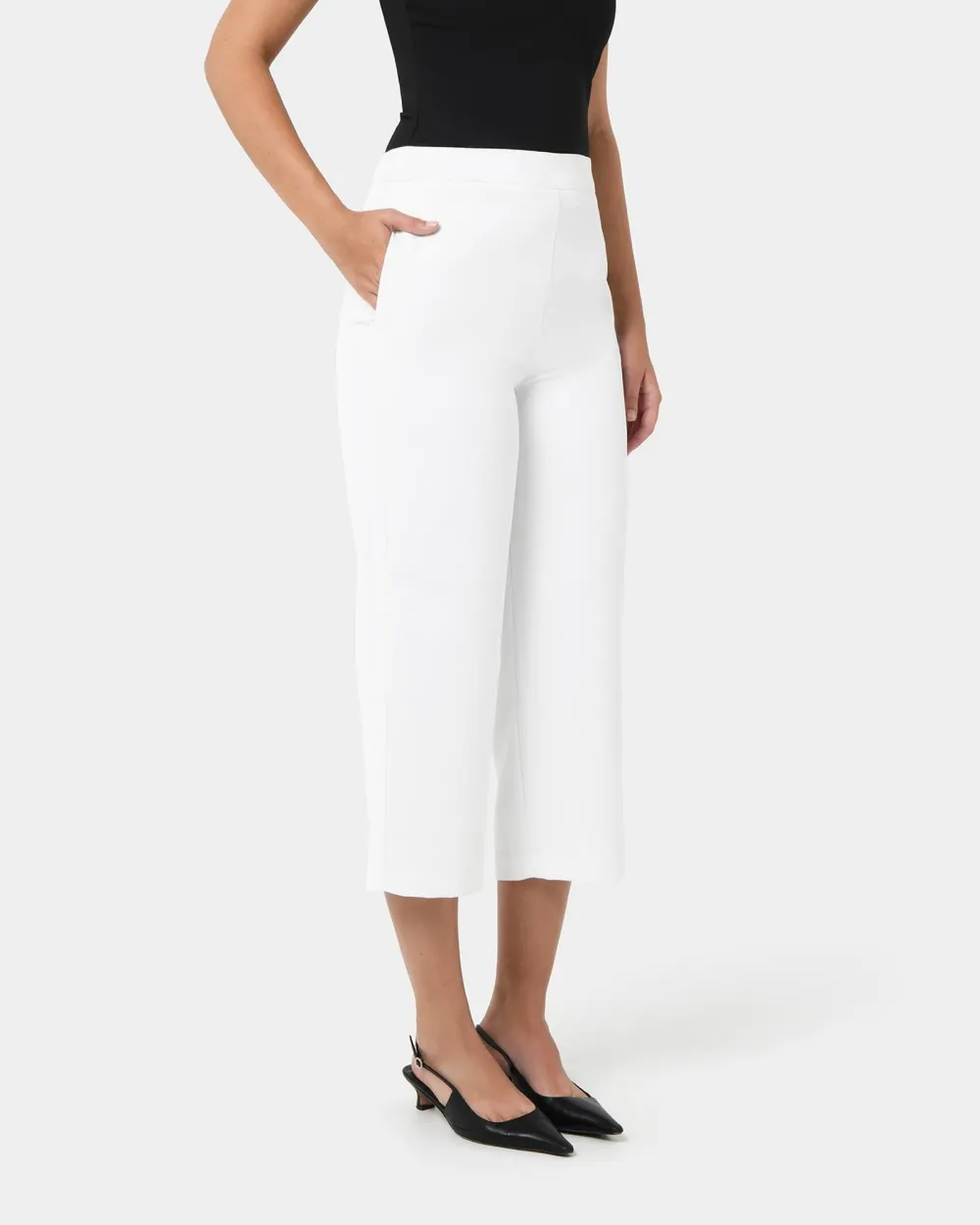 Straight Wide Leg High-Waist Culotte -Lvory