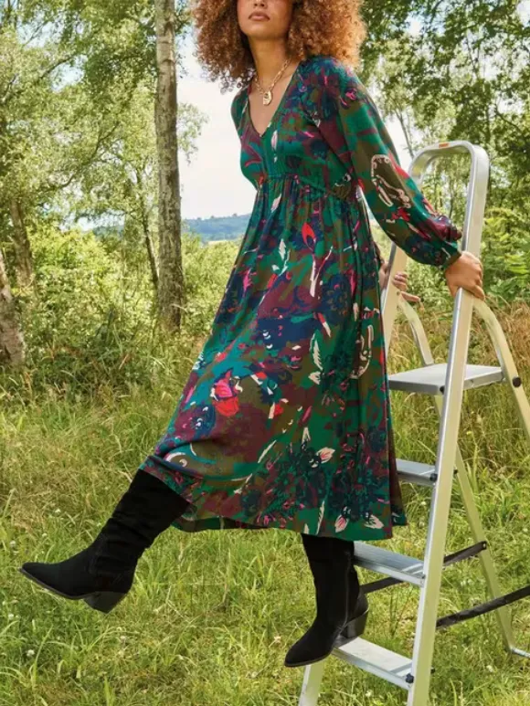 Midi Dress In Green Print