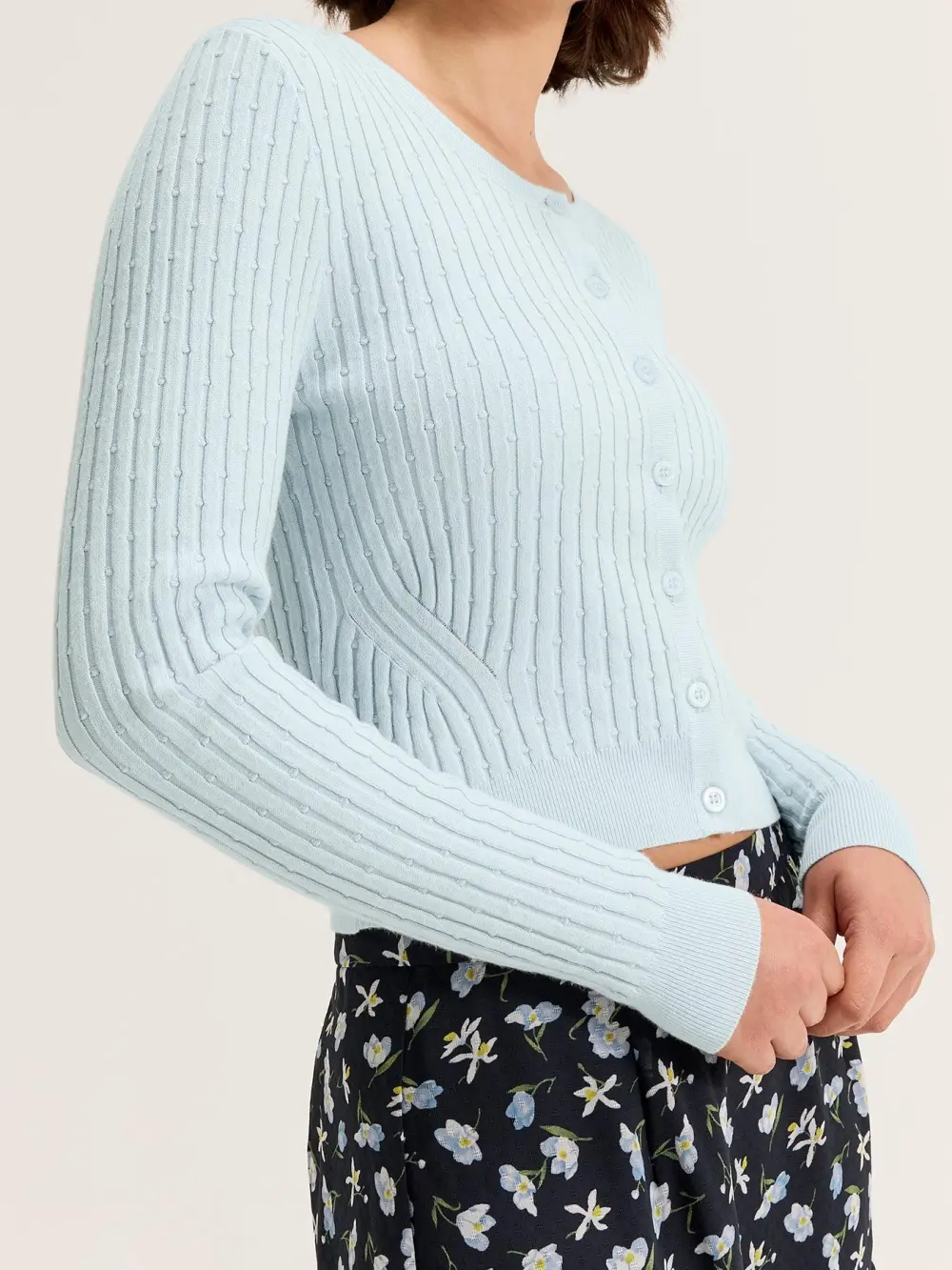 Light Blue Ribbed Knit Sweaters