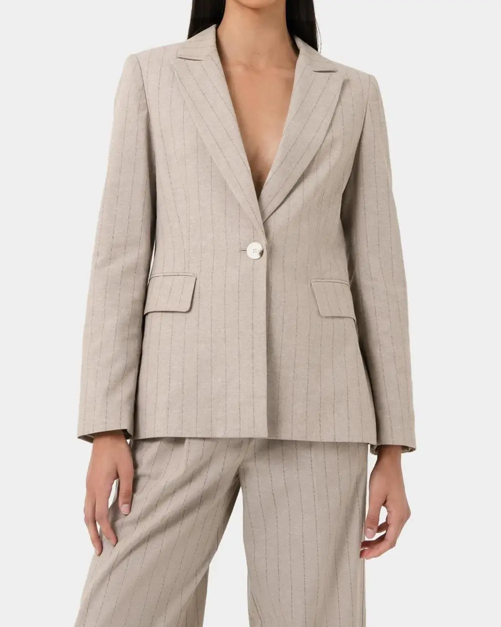 Stripe Cotton Jacket -Beige Brown