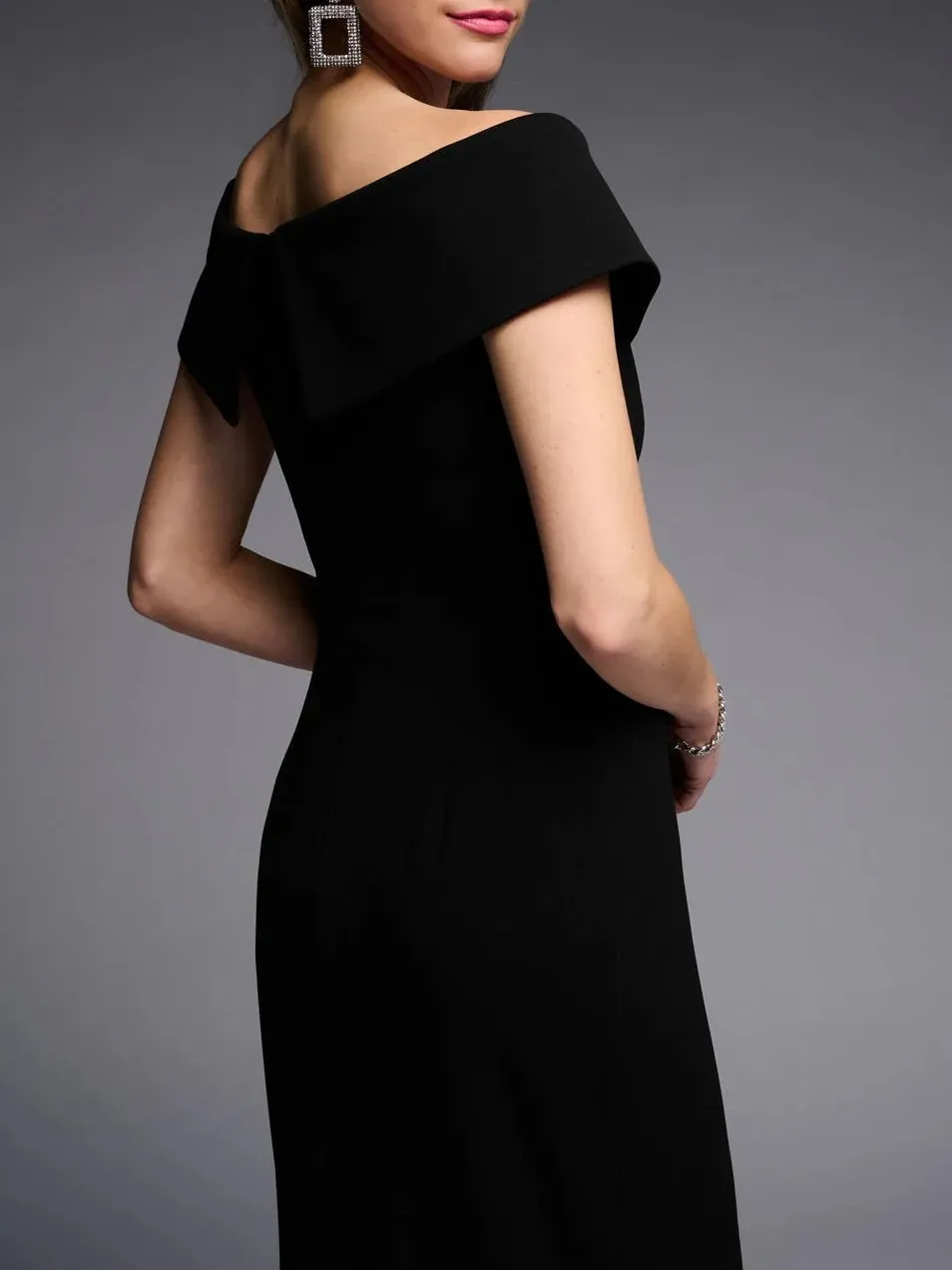 Off - Shoulder Black Mesh - Paneled Dress