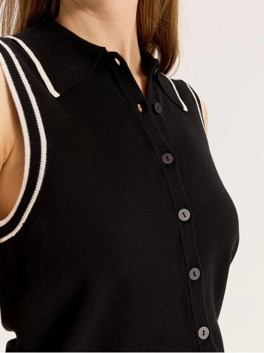 Black Sleeveless Knit Polo Top