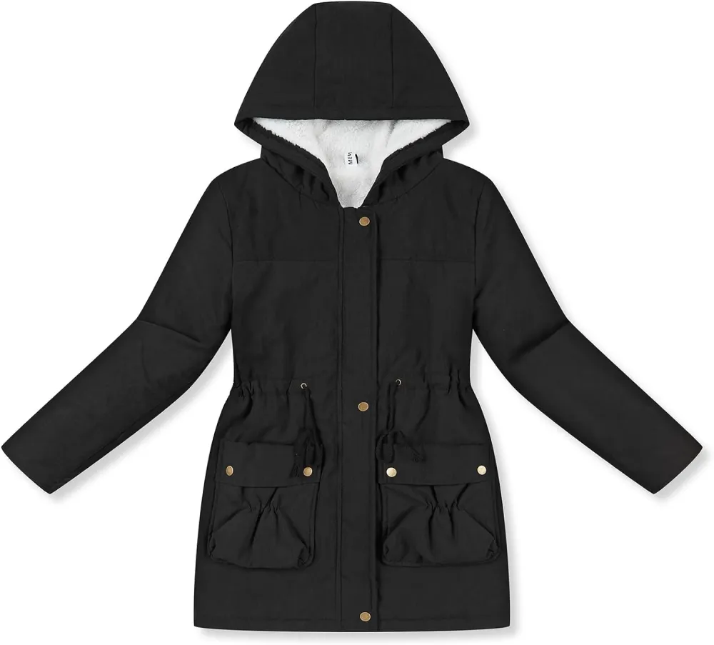 Women's Winter Mid Length Thick Warm Faux Lamb Wool Lined Jacket Coat