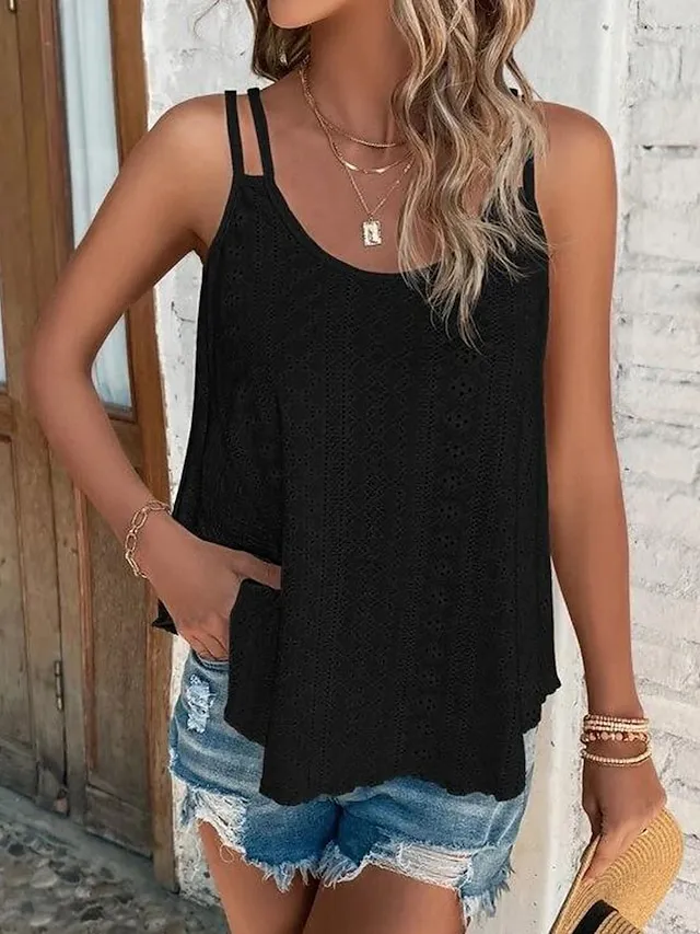 Women's Tank Top ArmyGreen Black White Plain Sleeveless Casual Basic Round Neck Regular Fit