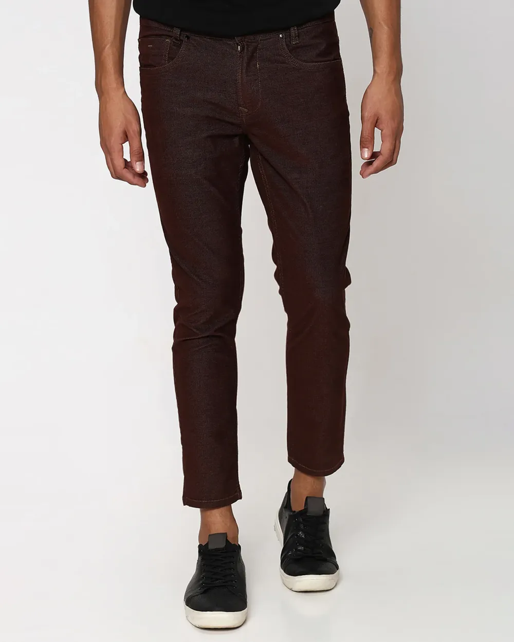 Classic Versatile Soft Slim-Fit Straight-Leg Brown Trousers