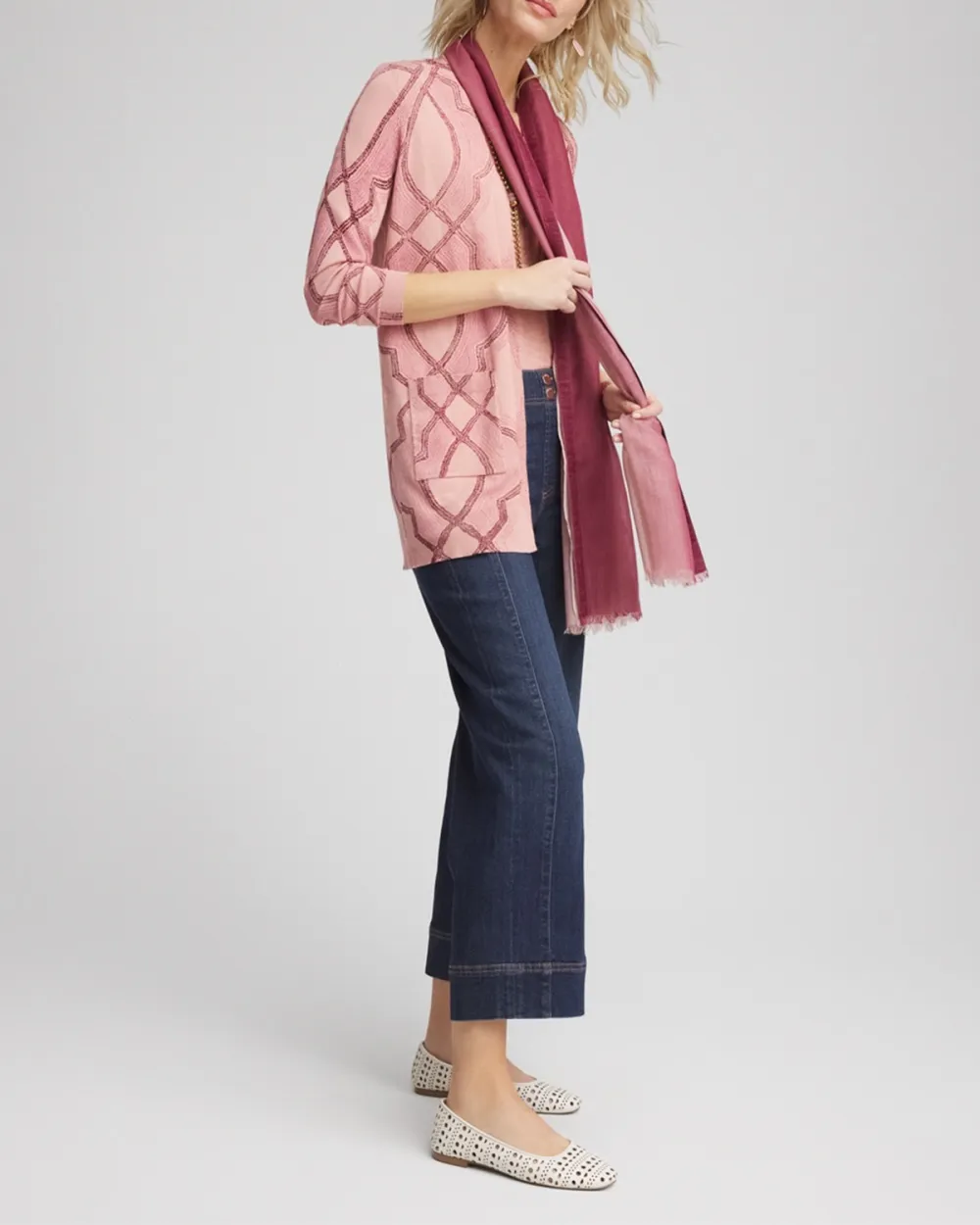 Pink Open Front Long Sleeve Cardigan