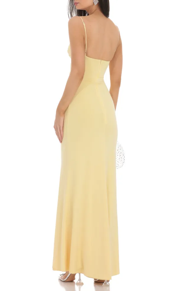 Cowl Neck Mermaid Maxi Dress in Yellow
