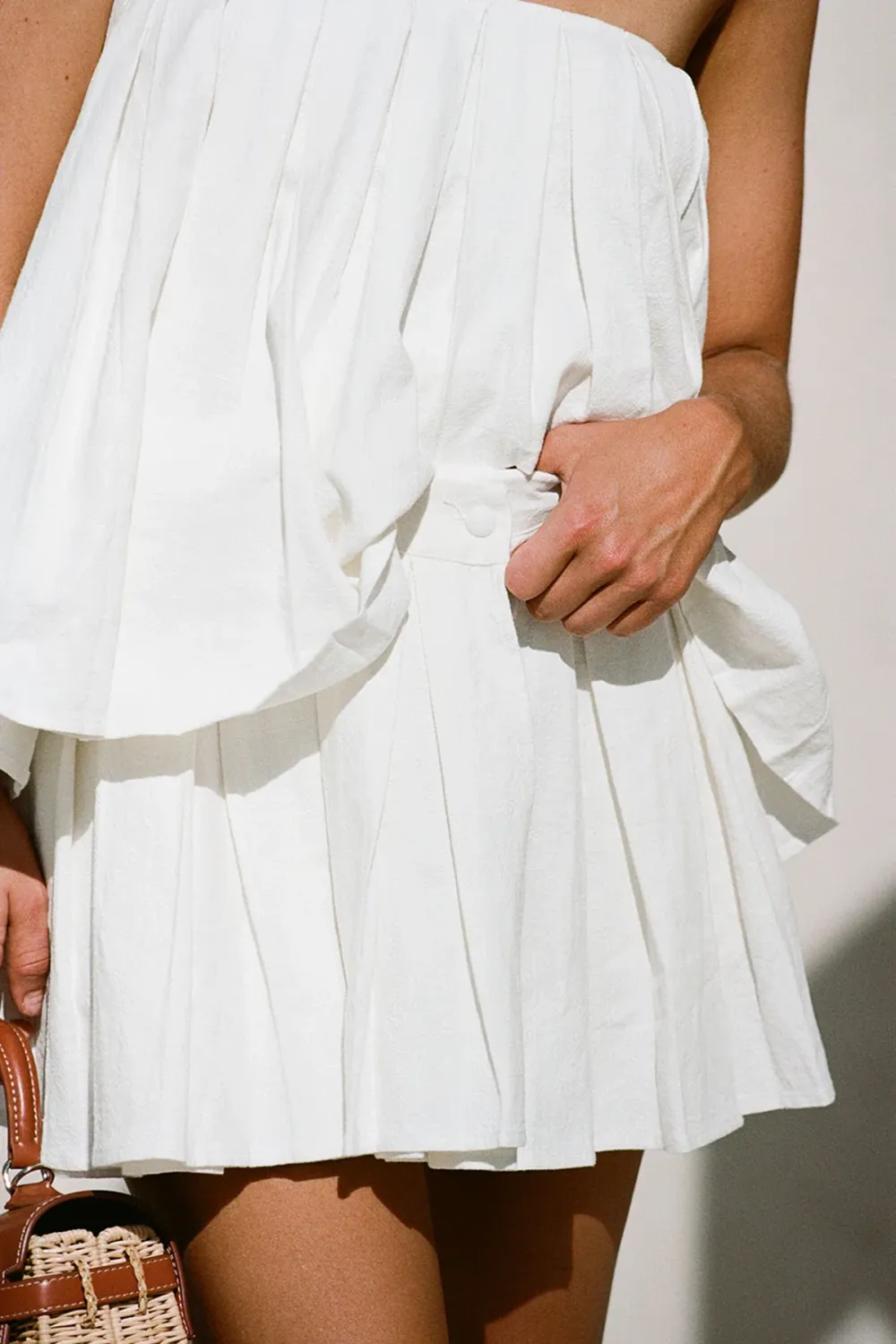 Cotton Pleated Mini Skirt