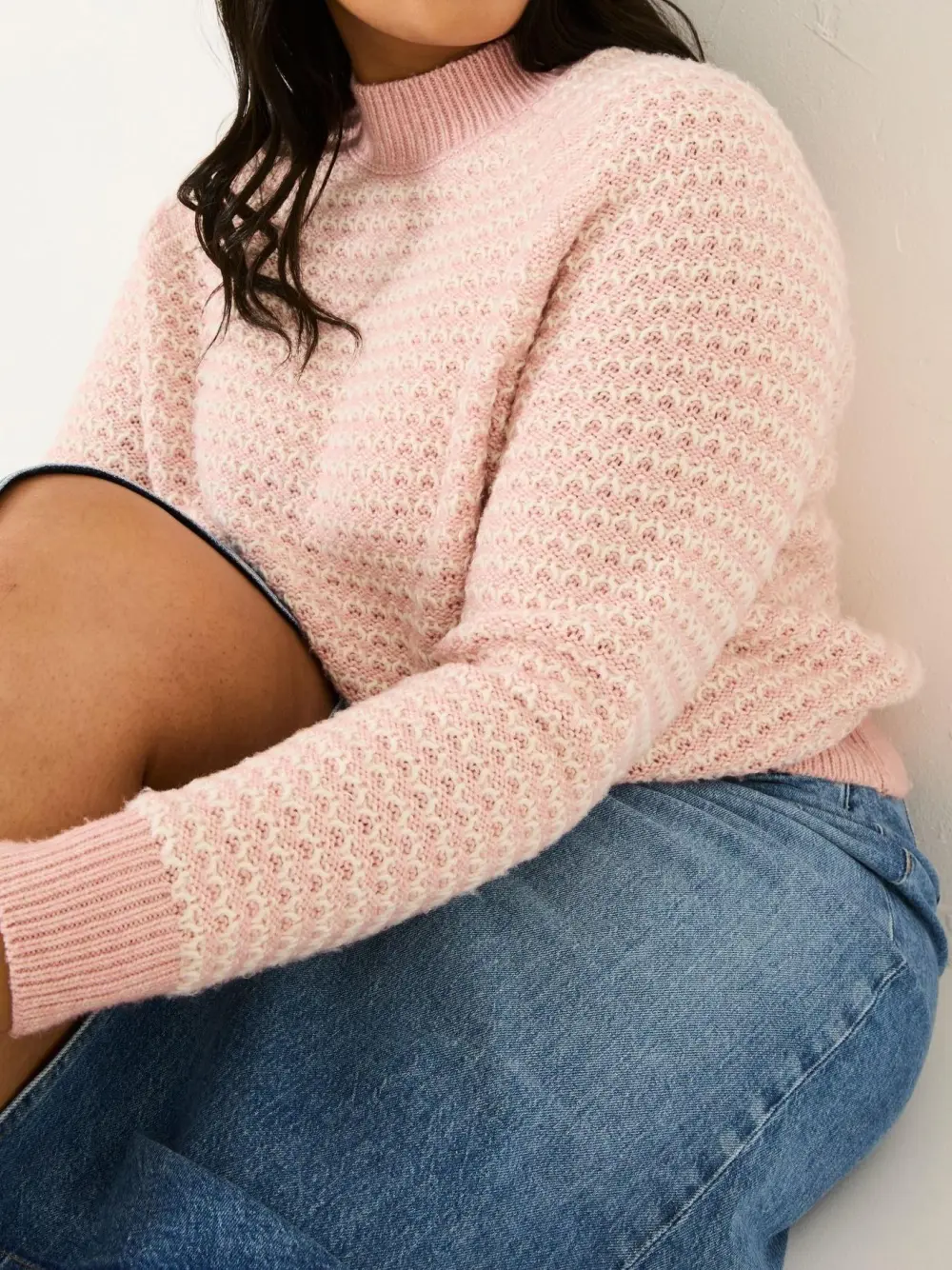 Pink Candy Stripe Knitted Crew Neck Jumper