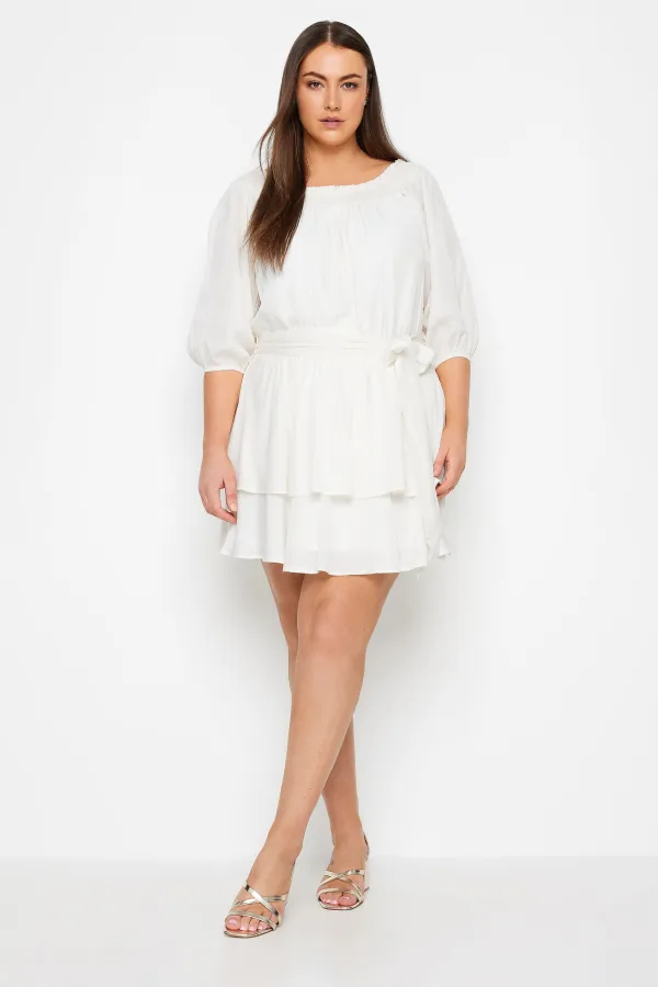 Evans White Bardot Ruffle Mini Dress