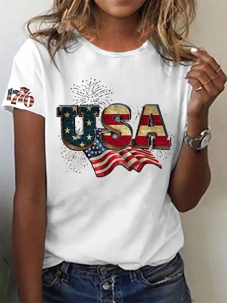 Women'S Shirt With National Flag Print Short-Sleeved T-Shirt