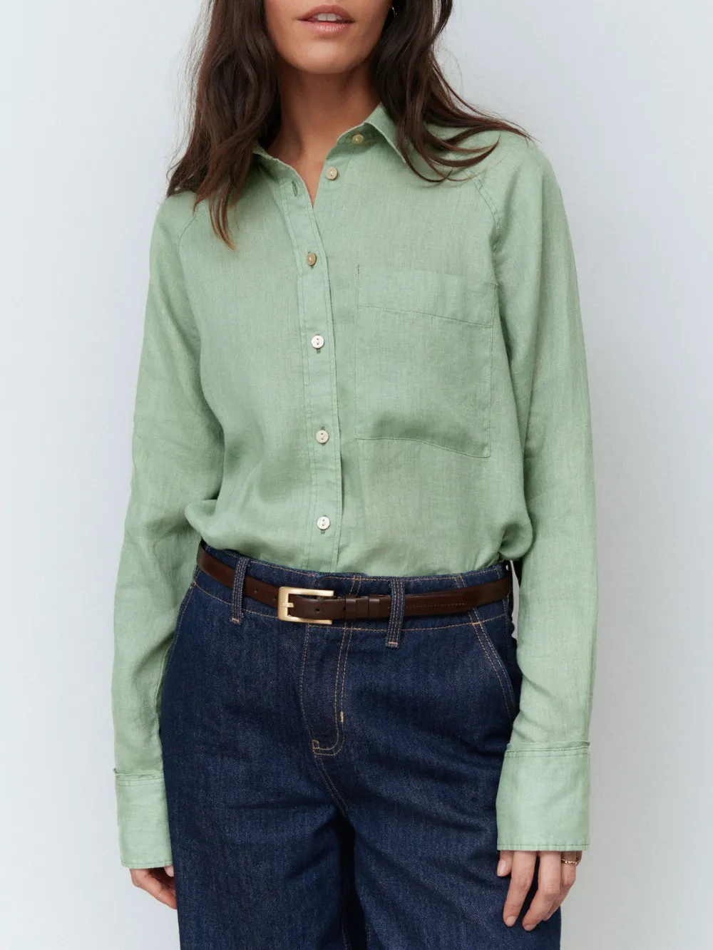 Loose Fit Long Sleeve Linen Button-Up Shirt