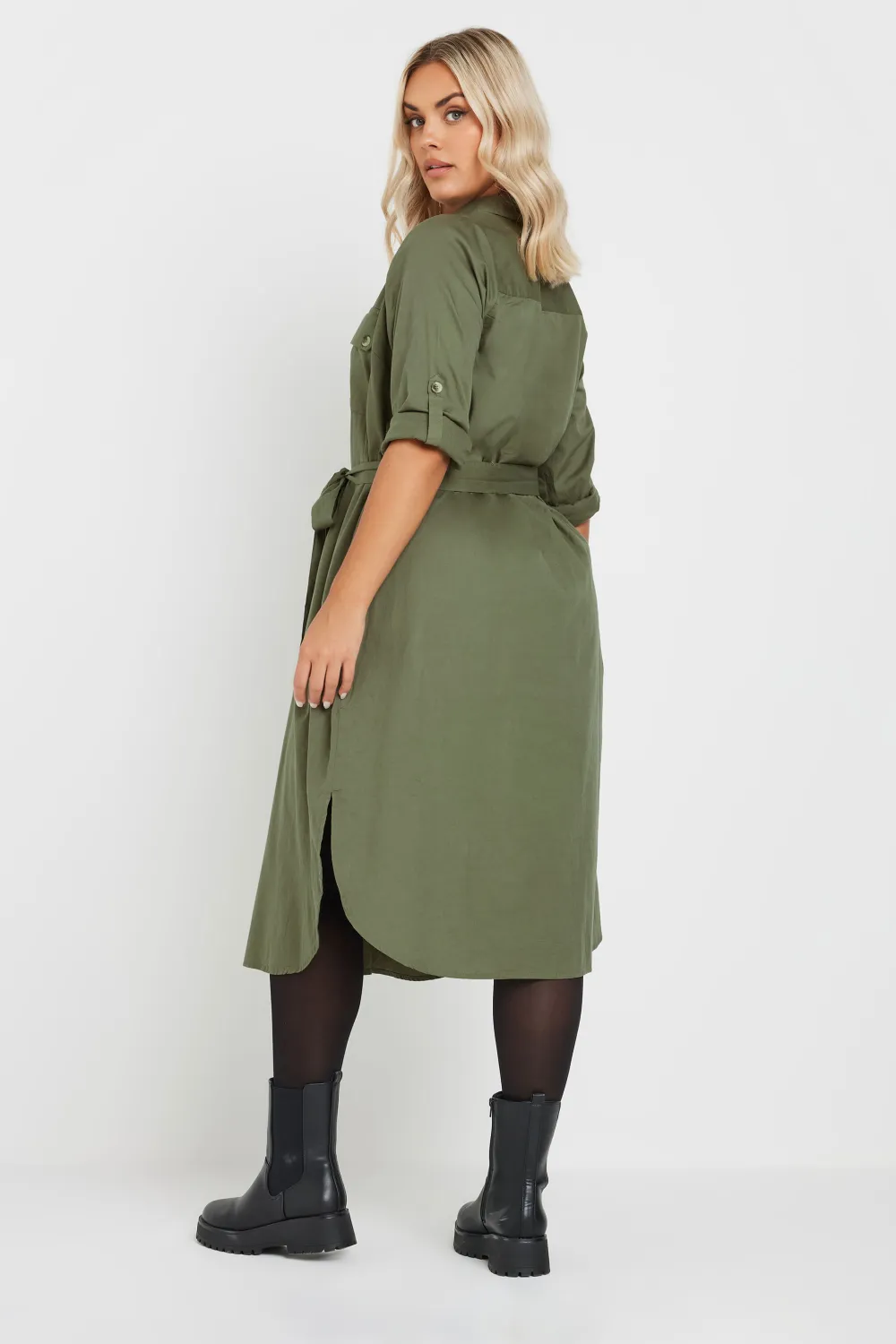 YOURS Curve Khaki Green Utility Shirt Dress