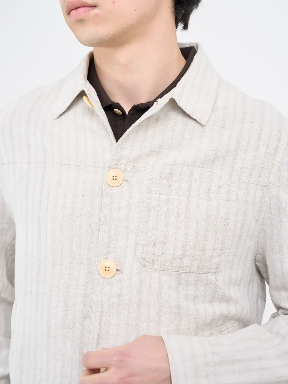 Sand Unlined Linen-Cotton Trucker Jacket