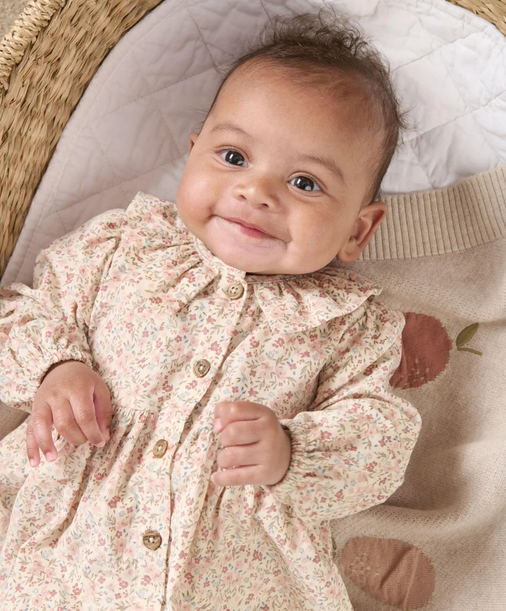 Floral Cord Dress with Tights