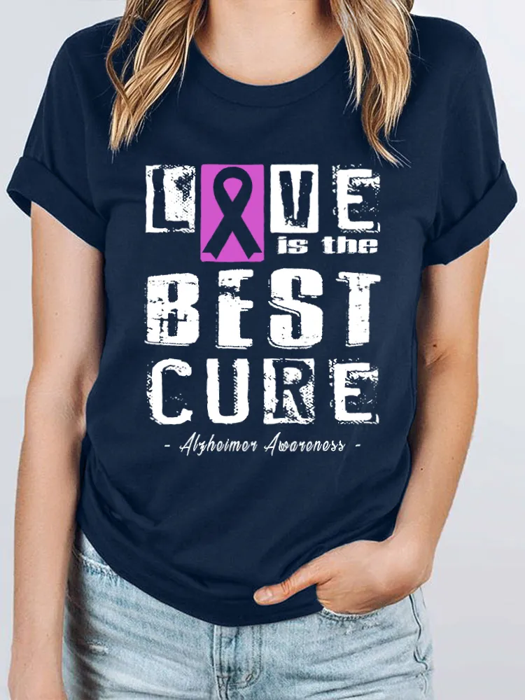 Love is the best cure  Alzheimer's Disease Awareness Women's Print T-Shirt