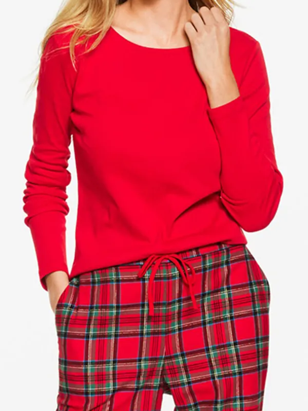 Women'S Cozy Red Plaid Long-Sleeve Loungewear Set