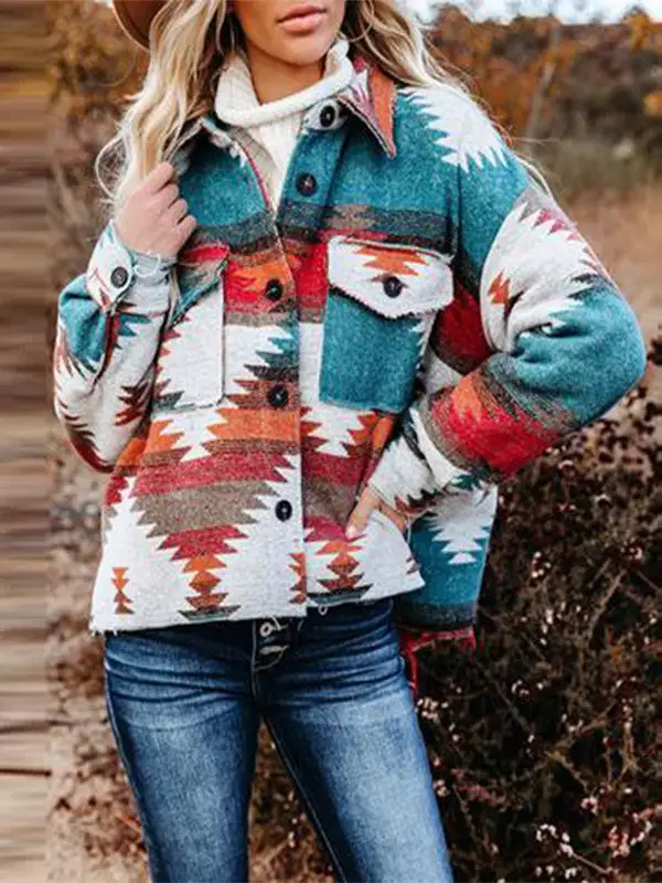 Retro Ethnic Geometric Print Jacket