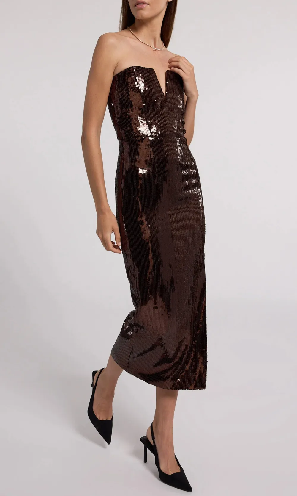 Champagne Strapless Sequined Dress