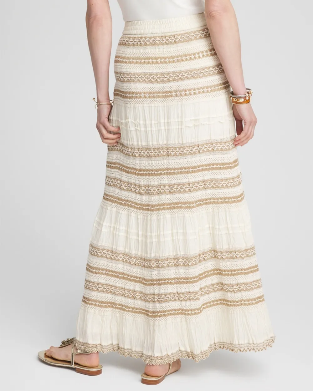 Embroidered Striped Maxi Skirt