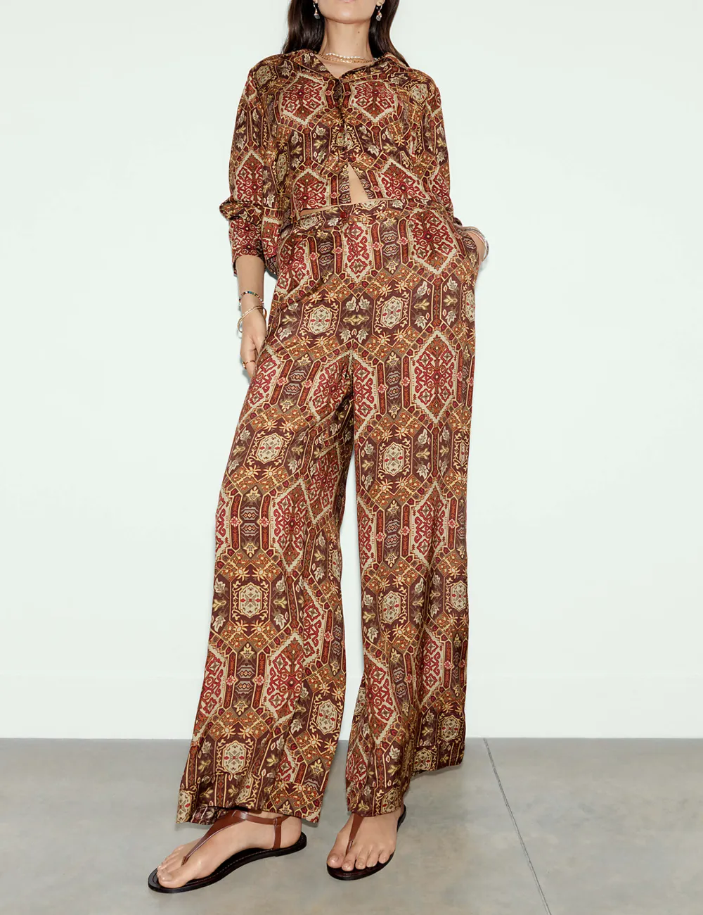 Brown Floral Wide Leg Pants