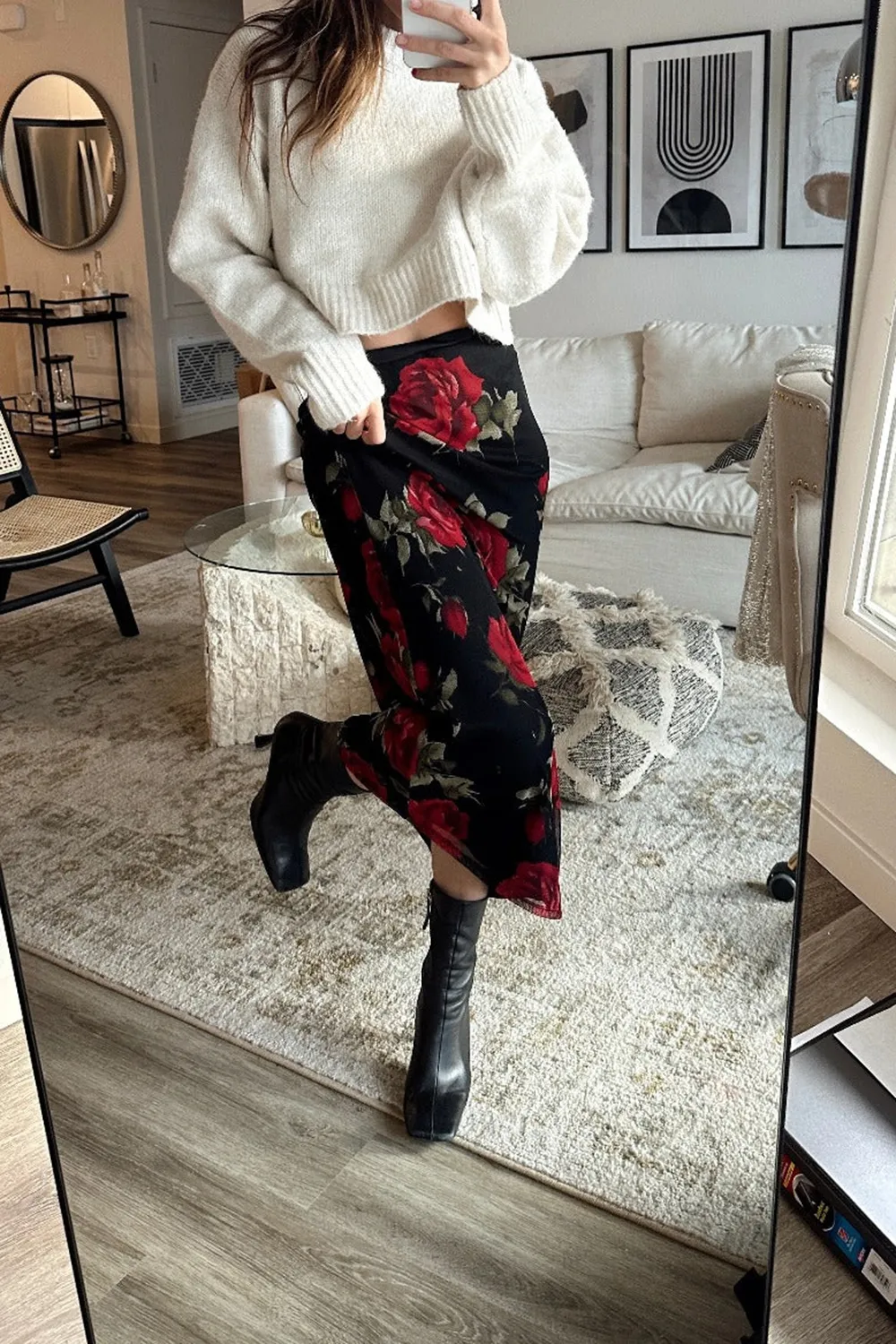 Red Rose Mesh Maxi Skirt