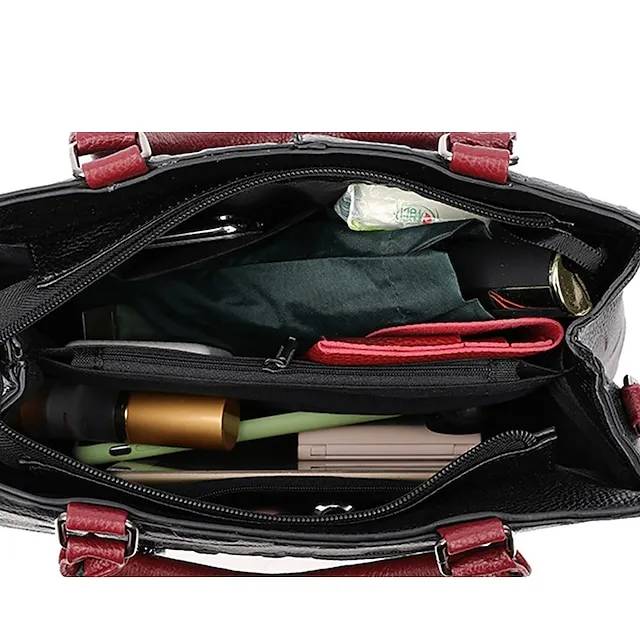 Women's Handbag Shoulder Bag PU Leather Outdoor Daily Large Capacity Waterproof Durable Letter Black / Red Black & Yellow