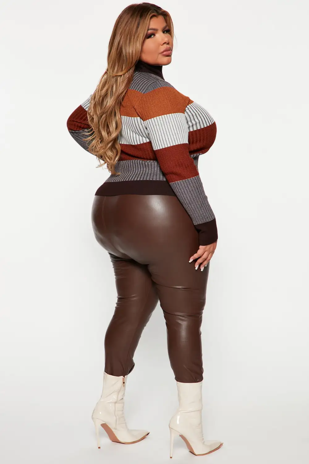 Kyra Mock Neck Ribbed Sweater - Chocolate/Combo
