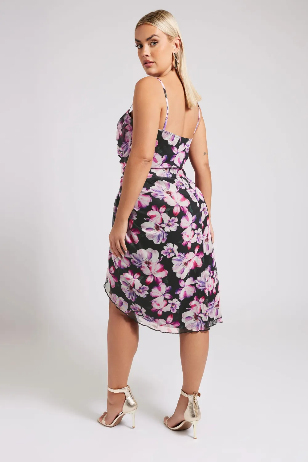 YOURS LONDON Curve Black Floral Print Gathered Dress