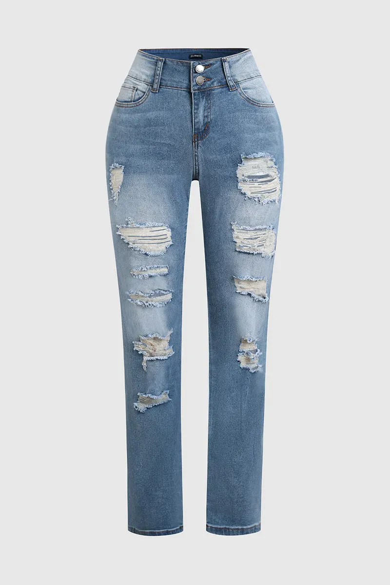 Ladder Ripped Low Rise Skinny Jeans