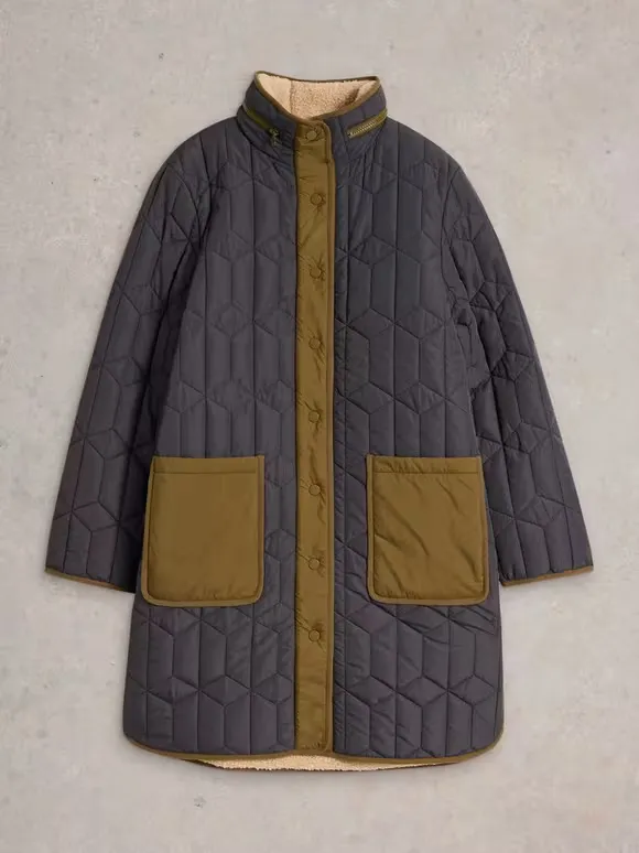High Neck Lined Quilted Coat
