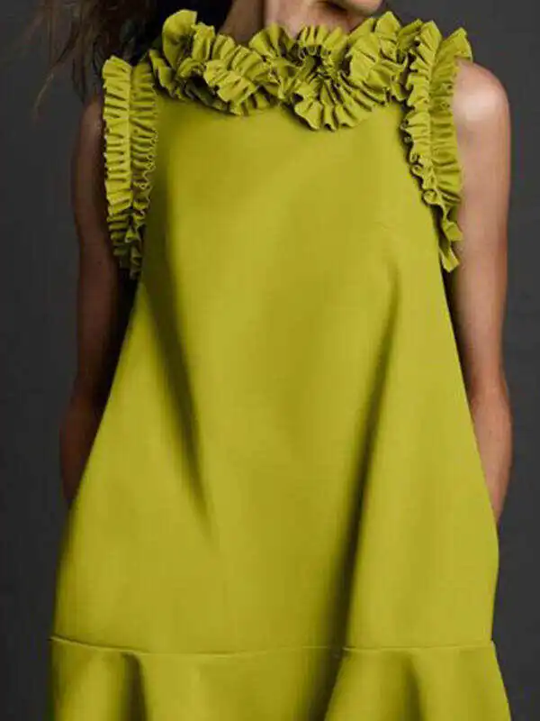 Solid Color Ruffle Sleeveless Mini Dress