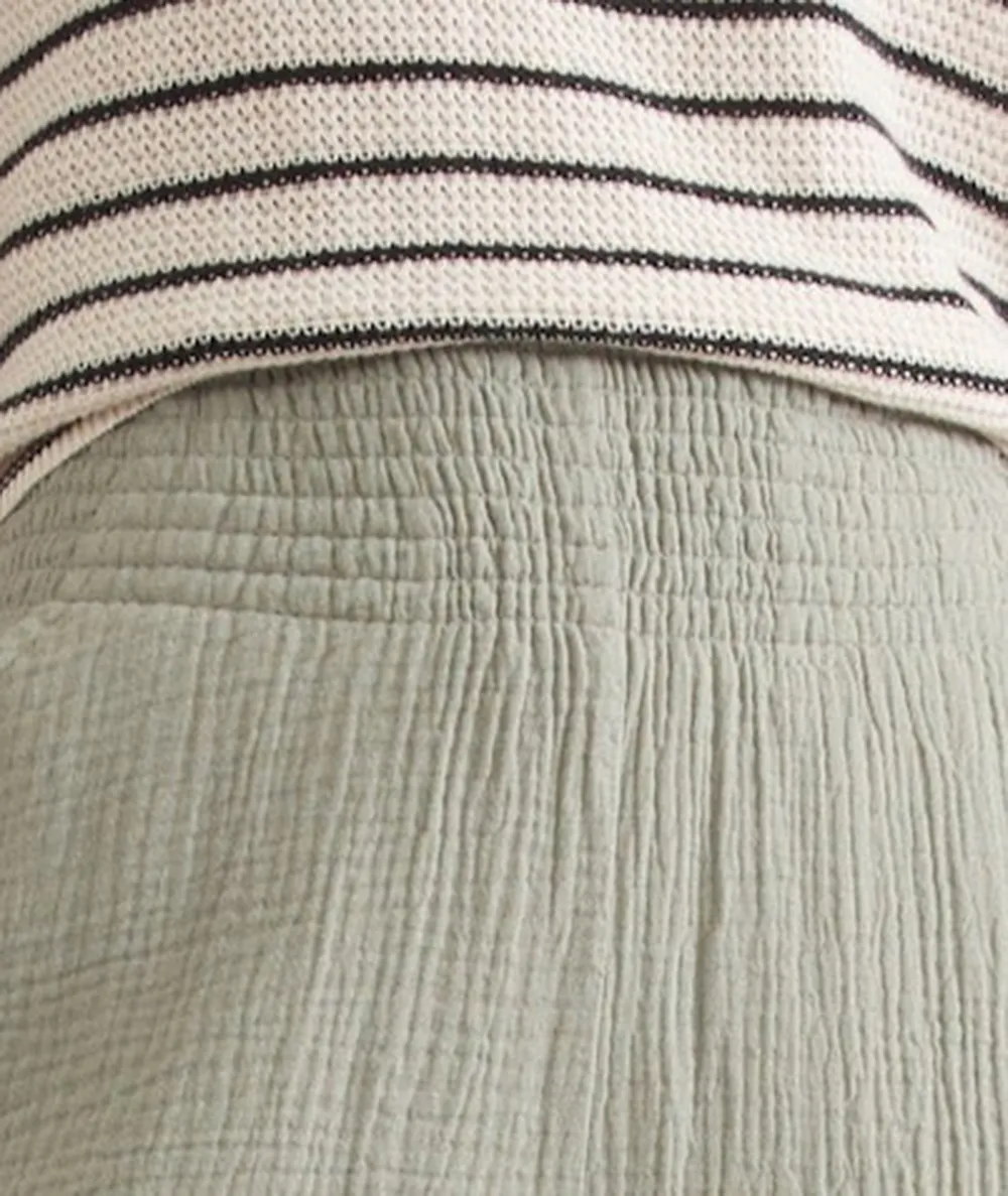 Olive Green Textured Cropped Pants