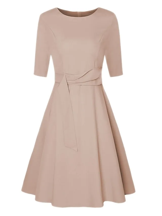 Women's A Line Dress Knee Length Dress Dark Green Navy Blue Beige 3/4 Length Sleeve Pure Color Lace up Fall Spring Round Neck Stylish Elegant Casual Party Slim 2023 S M L XL XXL