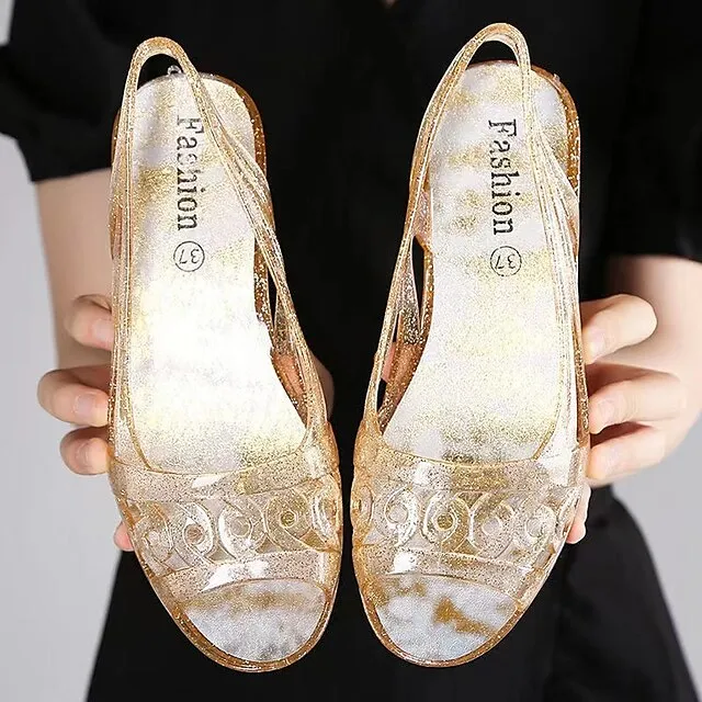 Women's Sandals Wedge Heels Clear Shoes Outdoor Beach Summer Wedge Heel Casual Comfort Minimalism PVC Loafer Solid Color White Gold Grey