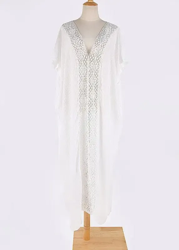 Plus Size White Hollow Out Long Holiday Dress Summer