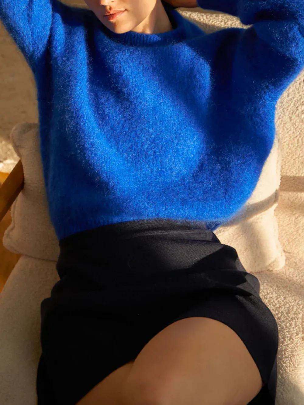 Casual Style Crew Neck Sweater Eletric Blue