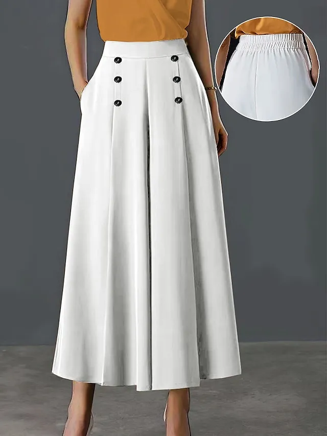 Women's Wide Leg Pants Trousers Baggy Full Length Pocket Baggy Micro-elastic High Waist Work Comfort Office Office / Career Black White M L Summer Spring