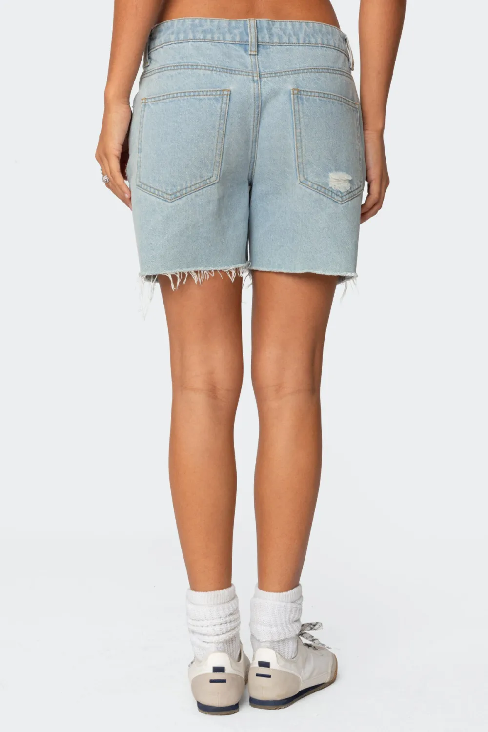 Low Rise Raw Edge Denim Shorts