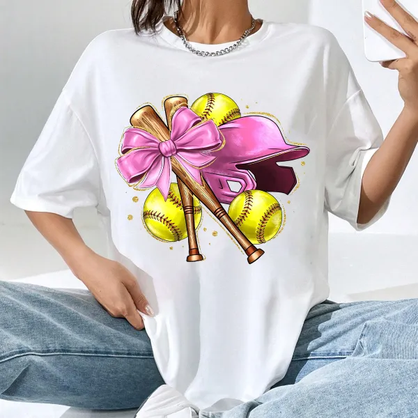 Baseball Season Printed Round Neck Short Sleeve T-Shirt