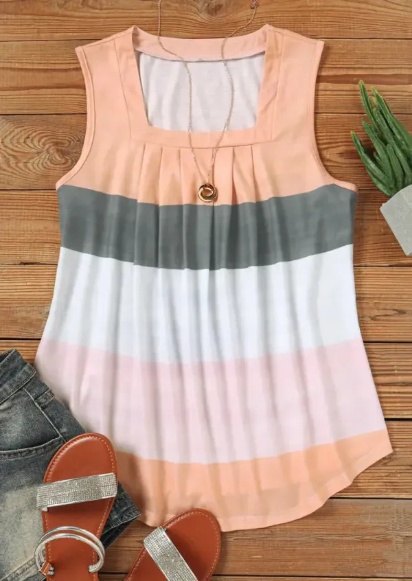 Color Block Ruffled Square Collar Tank