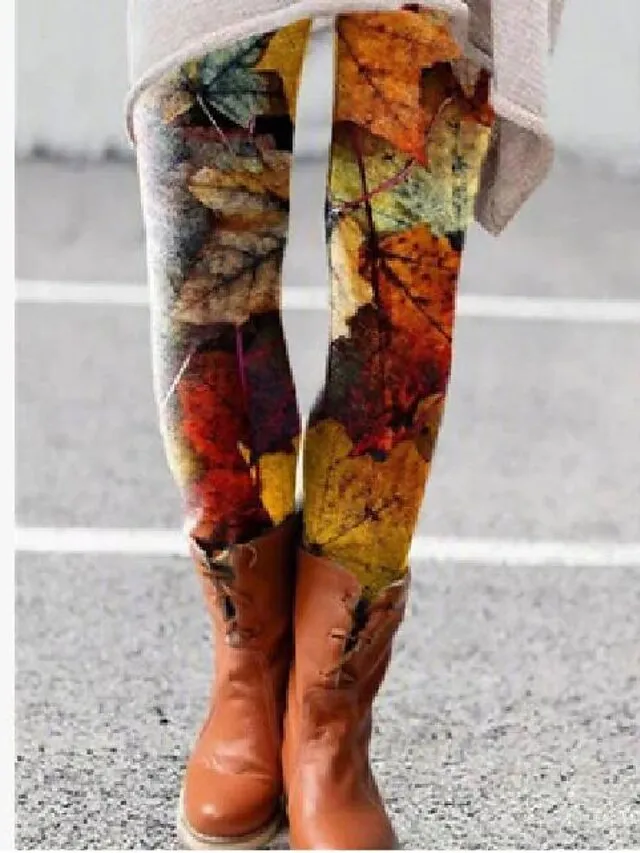 Women's Fleece Lined Leggings Warm Full Length Winter Leggings Print High Elasticity Mid Waist Fashion Designer Halloween Daily 1 2 S M Winter