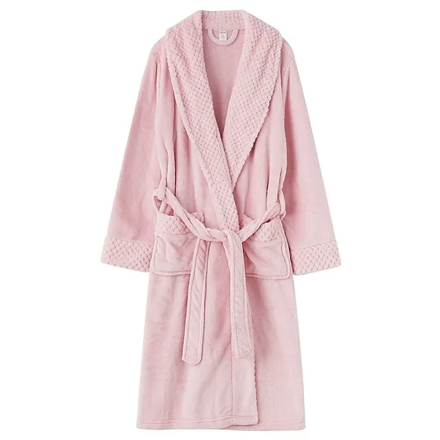 Women's Bathrobe Robes Gown Nighty 1 PCS Pure Color Warm Comfort Plush Robe Xmas Home Christmas Street Fleece Warm Lapel Long Sleeve Basic Belt Included Fall Winter White Pink