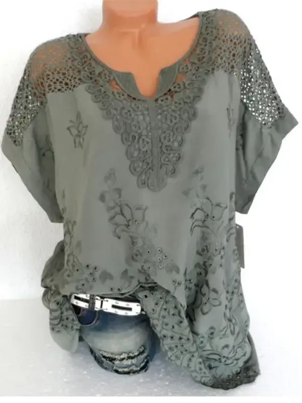 Woman Fashion Openwork Lace Shirt Tops Blouse